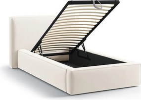 Krémovobiela čalúnená jednolôžková posteľ s úložným priestorom s roštom 90x200 cm Jodie – Micadoni