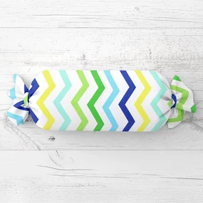 Biante Vankúš valec bonbon Sandra SA-378 Zeleno-modro-žlté cik-cak pásiky 15x40 cm