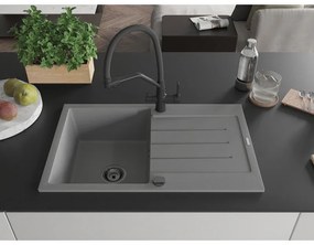 Mexen Bruno, 1-komorový granitový drez 795x495x200 mm a drezová batéria Duo, šedá, 6513-71-671701-70-B