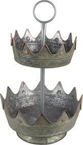 Dvojposchodový plechový zinkový antik stojan - Ø 33*53 cm