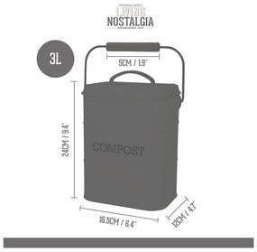 Sivá nádoba na kompostovateľný odpad Kitchen Craft Living Nostalgia, 3 l
