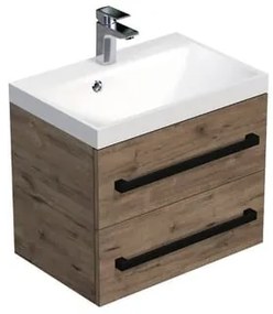 Kúpeľňová skrinka s čiernou úchytkou a umývadlom SAT Cube Way 60x53x40 cm dub Wellington mat CUBE2C60ZDW, 1 ks