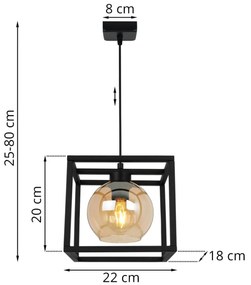 Závesné svietidlo Haga cage, 1x medové sklenené tienidlo v kovovom ráme