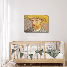 Sklenený obraz - Vincent van Gogh, Self-Portrait with a Straw Hat (The Potato Peeler), reprodukcia (70x50 cm)