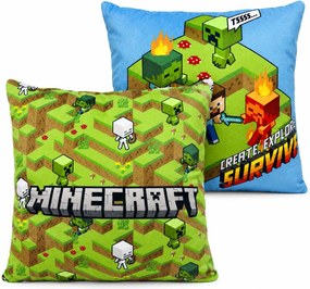 Obojstranný vankúš Minecraft - motív Survive | 38 x 38 cm
