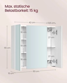 Zrkadlová skrinka VASAGLE biela BBK22WT