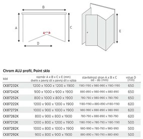 Mereo Lima, sprchovací kút 900x900 cm, chróm ALU, sklo Point, MER-CK86222K