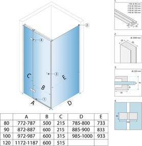 Rea Atlas, sprchovací kút 80 (dvere) x 80 (stena), pravá strana, 6mm číre sklo, chrómový profil, KPL-K4363