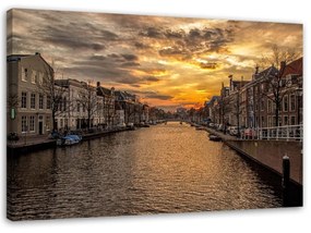 Obraz na plátně Říční město Amsterdam - 100x70 cm