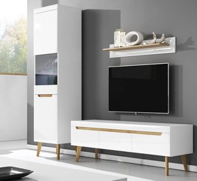 Vysoká vitrína Nordi, dub riviéra/biela lesk