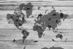 Obraz čiernobiela mapa na drevenom podklade Varianta: 120x80