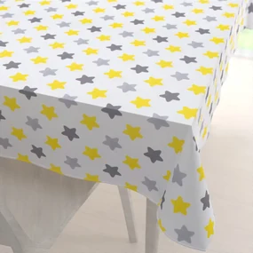 Biante Detský bavlnený obdĺžnikový obrus Sandra SA-203 Žlto-sivé hviezdy 100x160 cm