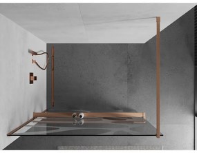 Mexen Kioto+, sprchová zástena Walk-In s poličkou a vešiakom 80 x 200 cm, 8mm číre sklo biely vzor, medený matný profil, 800-080-121-65-97