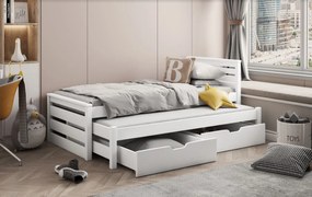 Detská posteľ z masívu borovice CALVIN s prístelkou a šuplíky - 200x90 cm - biela
