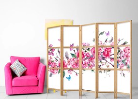 Artgeist Japonský paraván - Japanese Style: Flowers and Butterflies II [Room Dividers] Veľkosť: 225x161