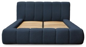 Tmavomodrá čalúnená dvojlôžková posteľ s úložným priestorom s roštom 140x190 cm Denali – Bobochic Paris