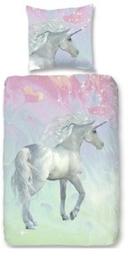 Detské bavlnené obliečky Good Morning Green Unicorn, 140 × 200 cm
