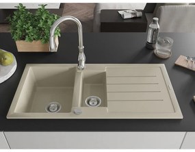 Mexen Andres, 1,5-komorový granitový drez 1000x500x200 mm a drezová batéria Savita, béžová, 6515-69-672601-00