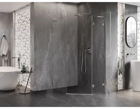 Mexen Lunar, L pravý výklopný päťuholníkový sprchový kút 80x100 cm, 8mm číre sklo, oceľový profil, 831L-080P-100L-97-00-P