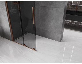 Mexen Velar, sprchová zástena s posuvnými dverami Walk-in 100 x 200 cm, 8mm šedé sklo, ružové zlato, 871-100-000-43-60