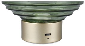 Stmievateľná LED stolová lampa v zelenej a zlatej farbe so skleneným tienidlom (výška 14,5 cm) Earl – Trio