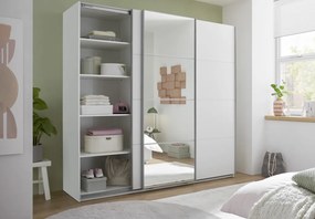 Šatníková skriňa so zrkadlom Carano, 215 cm, biela