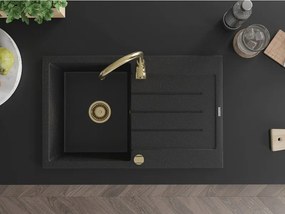 Mexen Bruno, drez granitový 795x495x200 mm, 1-komorový, čierna-strieborná metalíza so zlatým sifónom, 6513791010-73-G