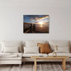 Sklenený obraz móla, pláže a more (70x50 cm)