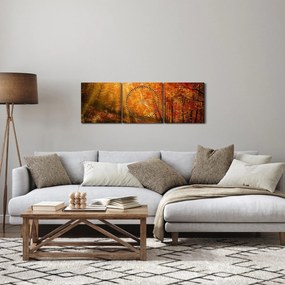 Obraz jesenného lesa (s hodinami) (90x30 cm)