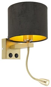 Moderná nástenná lampa mosadz s tienidlom čierny zamat - Brescia
