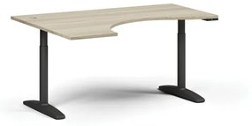 Výškovo nastaviteľný stôl OBOL, elektrický, 675-1325 mm, ergonomický ľavý, doska 1600x1200 mm, čierna zaoblená podnož, dub prírodný