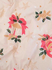 Vianočné francúzske bavlnené obliečky Renforcé - Vianočné zvončeky béžové