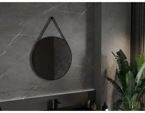 Mexen String, okrúhle kúpeľňové zrkadlo na pásiku 70 cm, farba rámu čierna matná, 9854-070-070-000-70