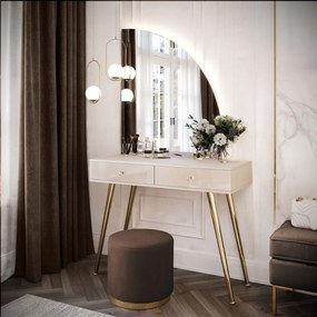 TOALETNÝ STOLÍK KATHLEEN KAŠMÍR LESK + ZLATÉ NOHY + ZRKADLO POLMESIAC PRAVÉ
