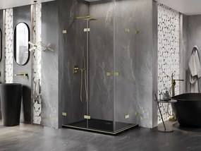 Mexen Lunar-F Duo, skladací sprchový kút 80 x 75 cm, 8mm číre sklo, zlatý matný profil, 836-080L-075P-55-00