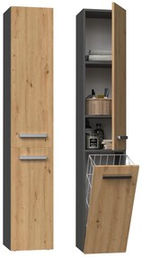 Kúpeľňová skrinka s košom na bielizeň NEL IV antracit/dub artisan