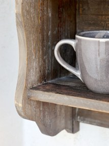 Hnedá antik drevená nástenná polička s priehradkami a háčikmi Plate Rack - 80*20*55 cm