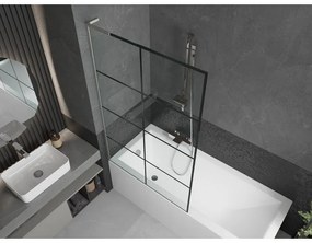 Mexen Next L, 1-krídlová vaňová zástena 100 x 150 cm, 6mm číre sklo-čierny vzor, 6mm číre sklo, profil brúsená oceľ, 895-100-000-03-77-97