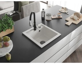 Mexen Vito, 1-komorový granitový drez 520x490x210 mm a drezová batéria Savita, biela, 6503-20-672601-70