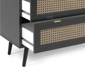 Zásuvková komoda Vienna, čierna/výplet