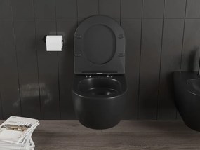 Mexen Carmen, závesná WC misa 490x365x340 mm, Rimless Tornádo + WC sedadlo z duroplastu, čierna matná, 30881085T