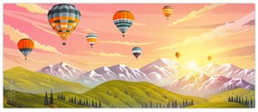 Obraz balónov nad krajinou (120x50 cm)