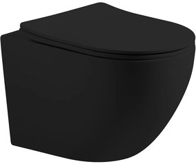 Cerano Cesso, závesná WC misa Vortex + UF sedátko - čierna matná - 49x36 cm, CER-CER-476684