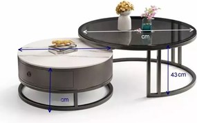 LuxuryForm DESIGN Konferenčný stolík AMARO 80 / 60 cm – biely a čierny mramor (set 2 ks)