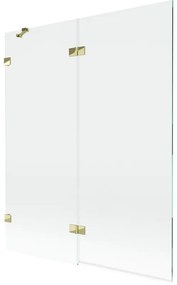 Mexen Lunar, 2-krídlová vaňová zástena ľavá 140 x 150 cm, číre sklo, zlatá lesklá, 897-140-100-50-00-L
