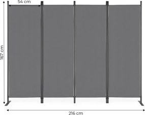 Záhradný 4-panelový skladací paraván proti vetru a slnku - 167 x 216 cm sivá
