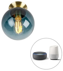 Inteligentné stropné svietidlo z mosadze s oceánsky modrým sklom vrátane Wifi ST64 - Pallon