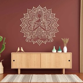 Drevená mandala joga žena – 3D obraz na stenu do obývačky | SENTOP PR0511