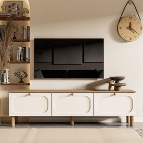 Moderný TV stolík s úložným priestorom - TV skrinka biela/dub s MDF membránovými dvierkami 180 cm