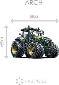 Zelený traktor textilní prelepiteľná nálepka na stenu hárok 45 x 31 cm